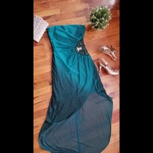 Hunter Green Shimmery High-Low Prom dress